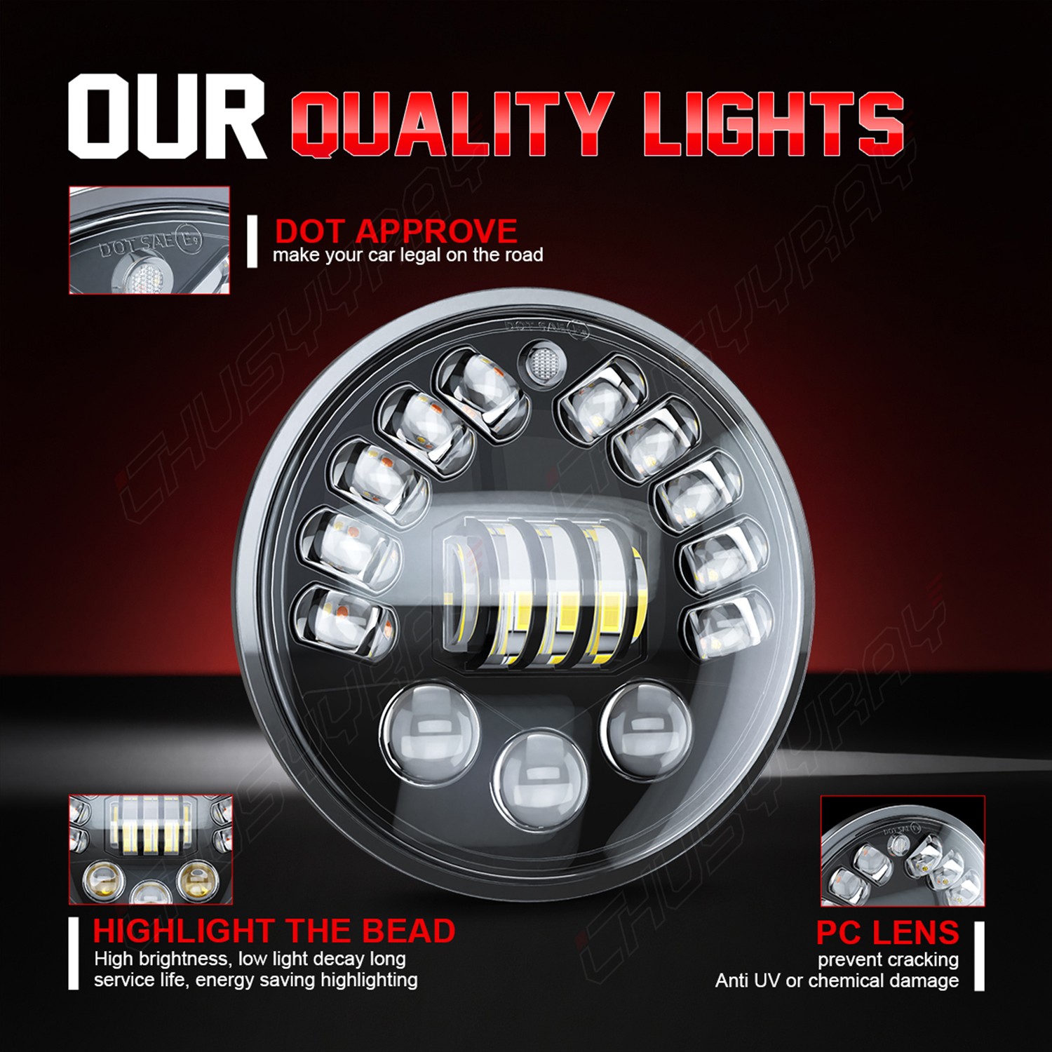 Newest Pair 7inch Led Round Headlight High-Low Beam for Peterbilt 379 359 Trucks