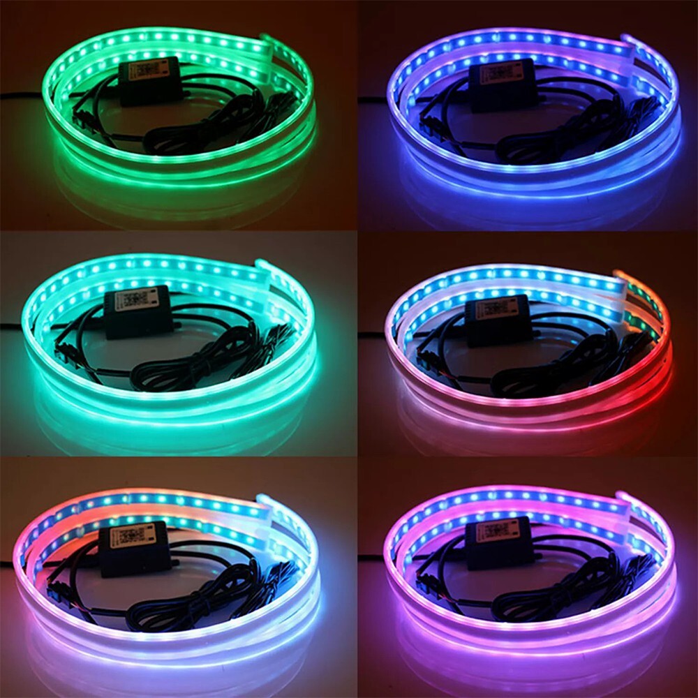 2x Car Headlight 60cm APP RGB Slim Sequential Flexible LED DRL Turn Signal Strip