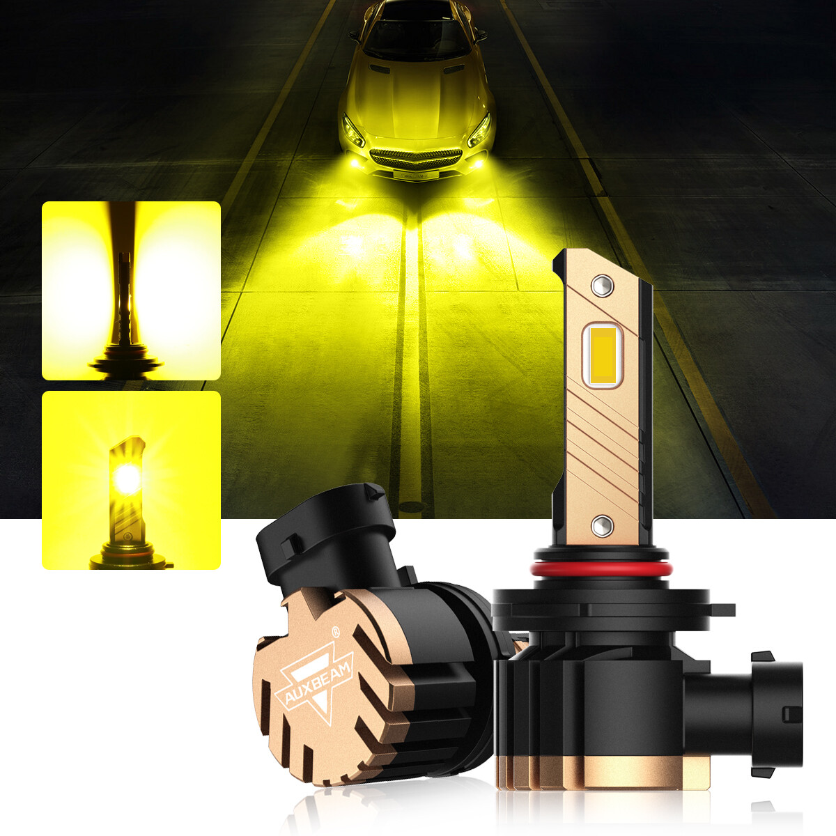 AUXBEAM 9005 HB3 LED Headlight Bulb High Beam Conversion Kit Golden Yellow 3000K