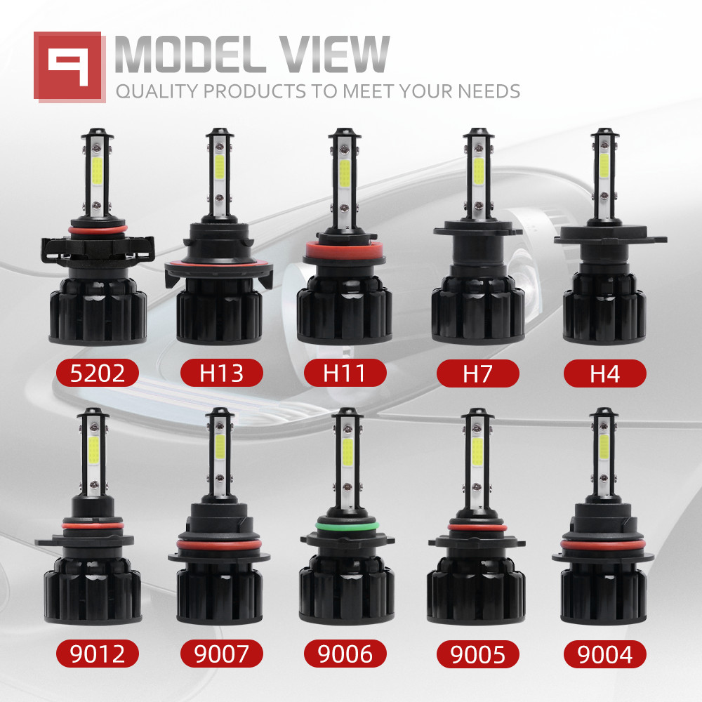 4-Side H4 H11 H13 H7 9005 9006 9004 9007 5202 LED Headlight Bulbs Hi/Lo Beam Kit