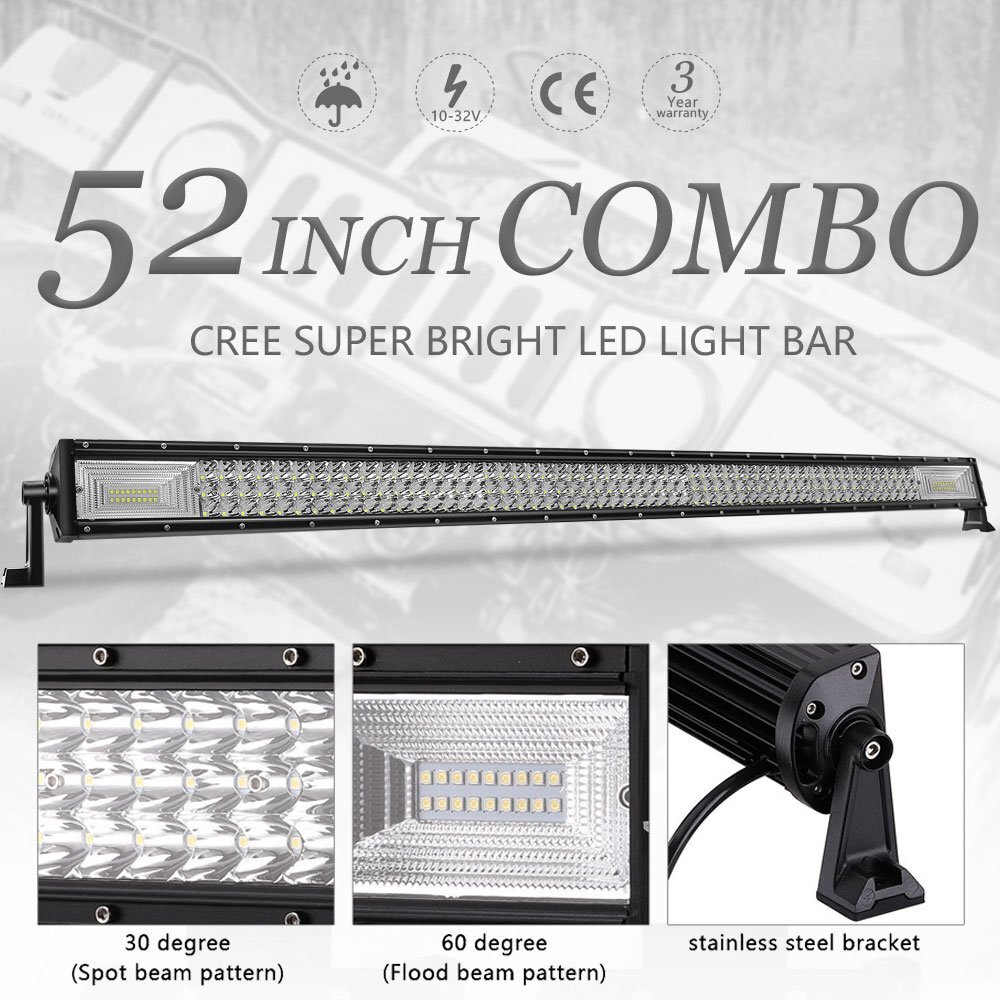 Tri Row 52 INCH +22 INCH LED Lights Bar +4x 18W Pods For Jeep Wrangler JK TJ YJ