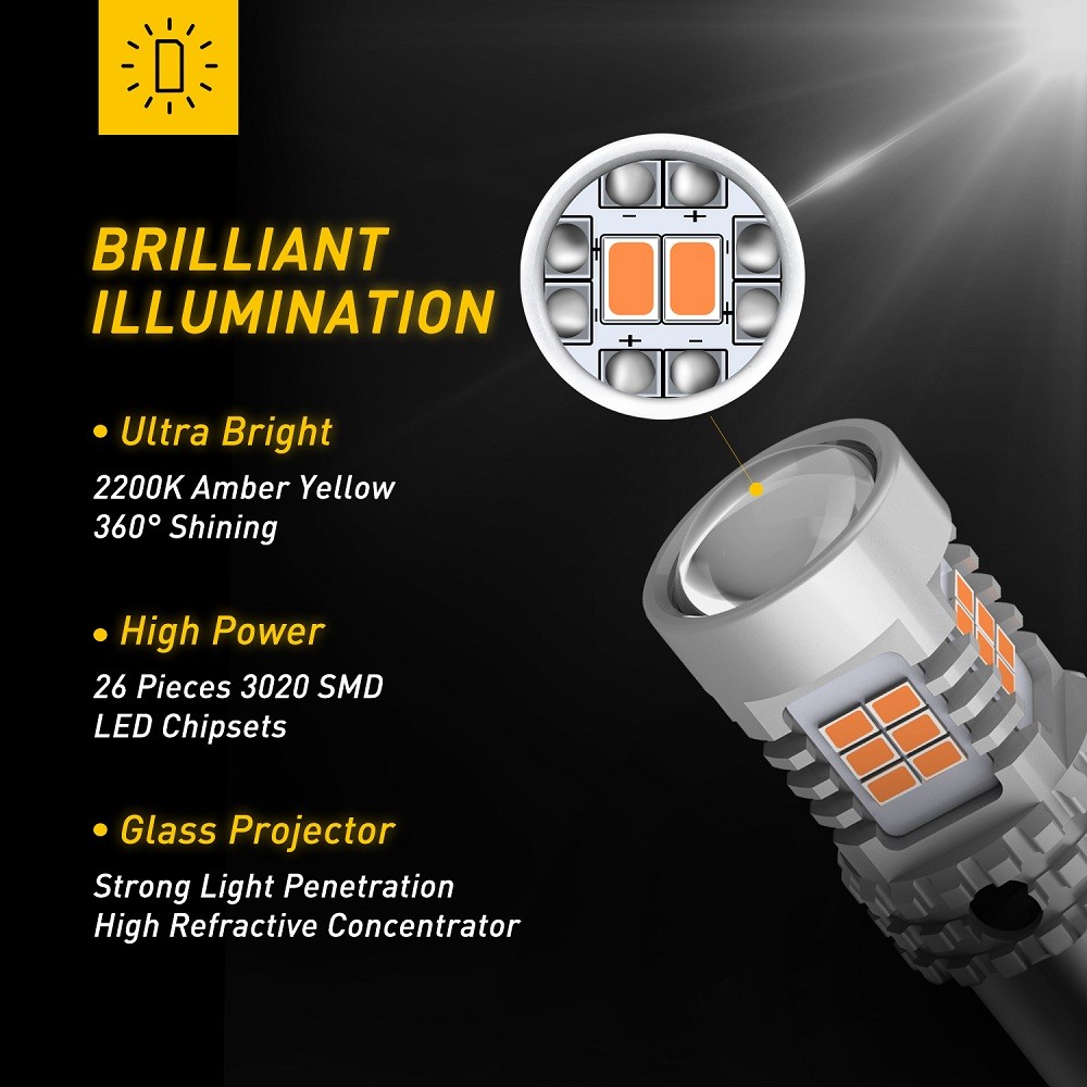 AUXITO BAU15S PY21W 7507 1056 5007 OFF SET Chrome Silver Light Bulbs Amber 2pcs