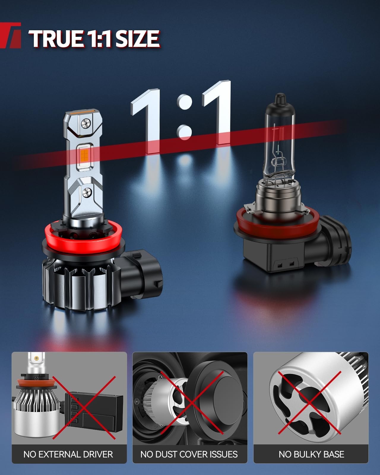 60000LM H11/H8/H9 LED Bulbs – Super Bright 6500K White, Wireless, 2 Pack