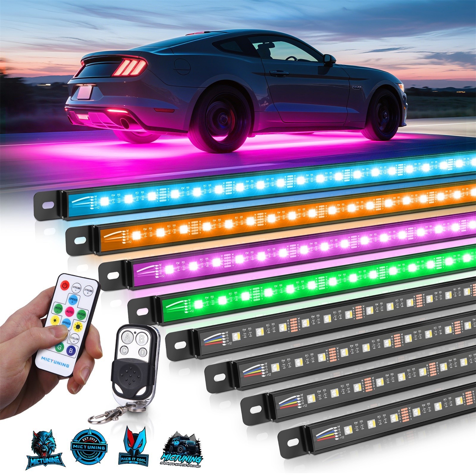 U8 RGBW Underglow LED Light Bar, Dual Remote Control, Underbody Light Strip,8pcs