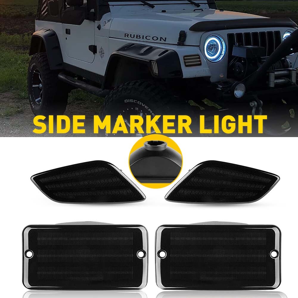 4X LED Smoked Side Marker Light Cover for 1997-2006 Jeep Wrangler TJ Accessories