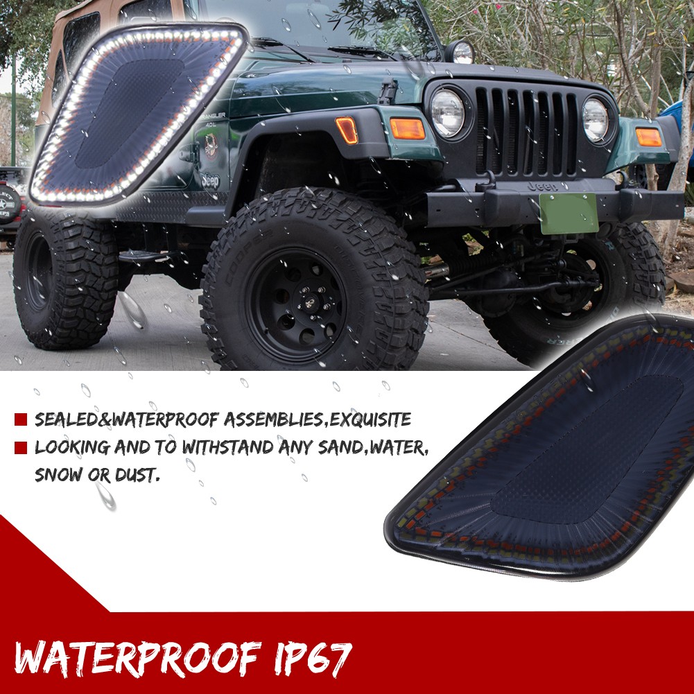 Smoke LED Front DRL / Side Marker Turn Signal Lights For 1997-2006 Jeep Wrangler