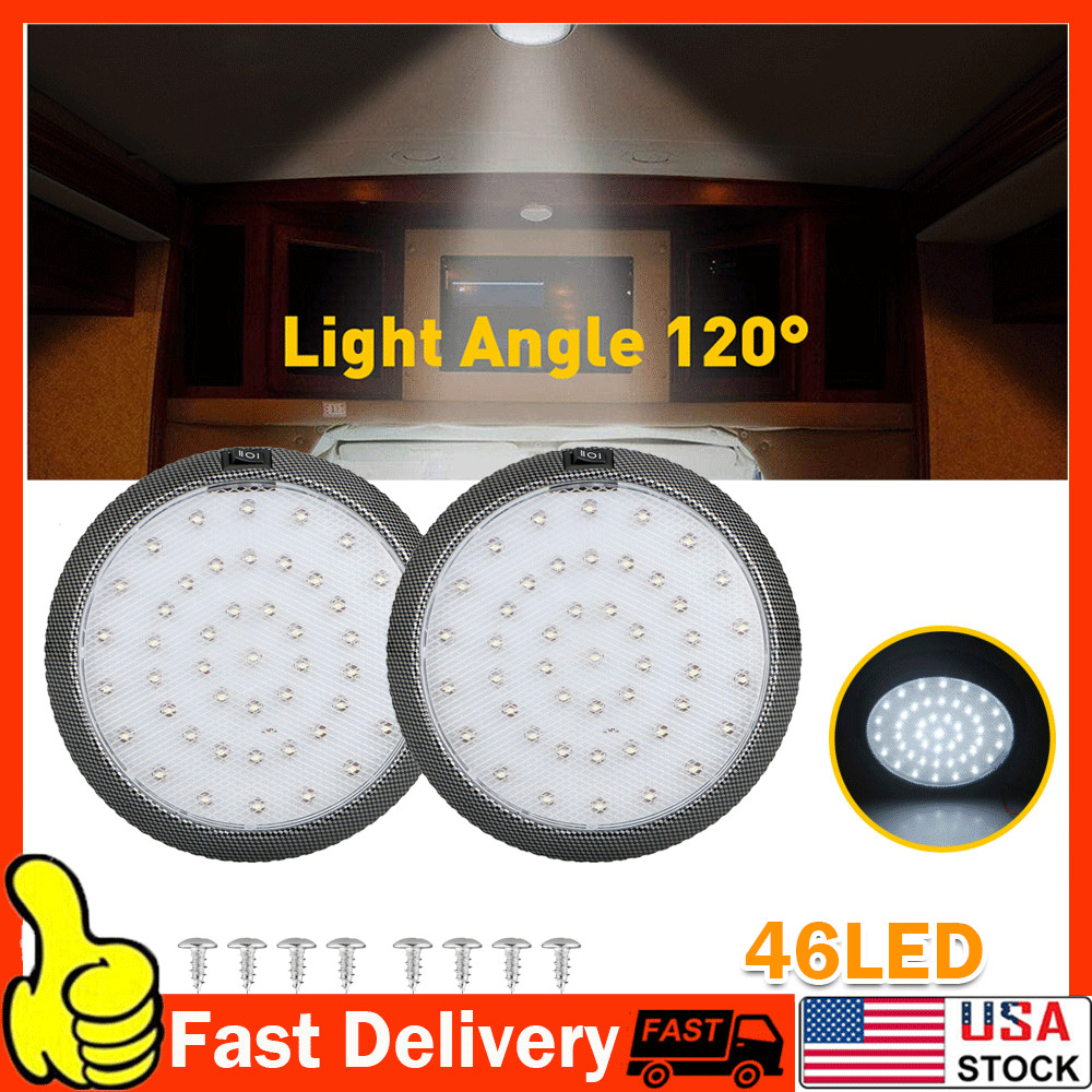 2x 12V White 46 LED Car Auto Round Dome Roof Ceiling Light Interior Bright White