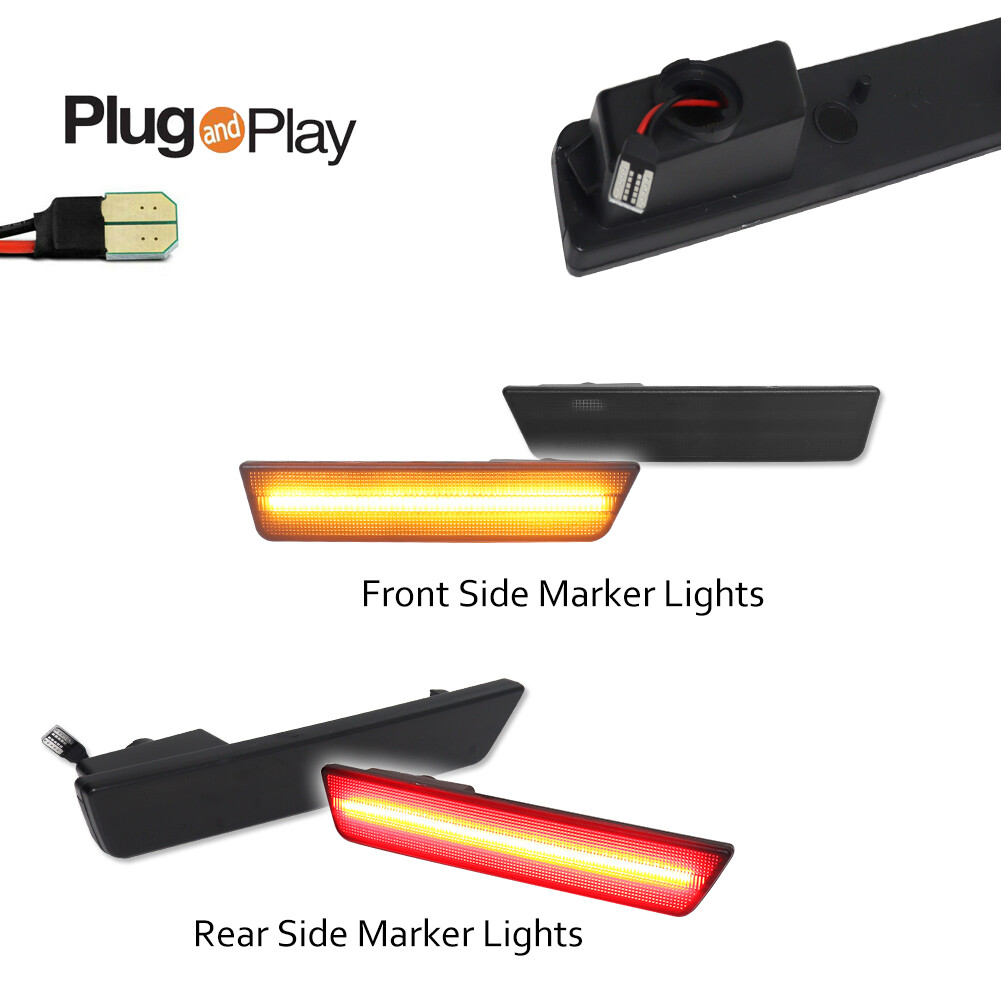 Smoked Lens LED Front & Rear Side Marker Lights For 2008-2014 Dodge Challenger