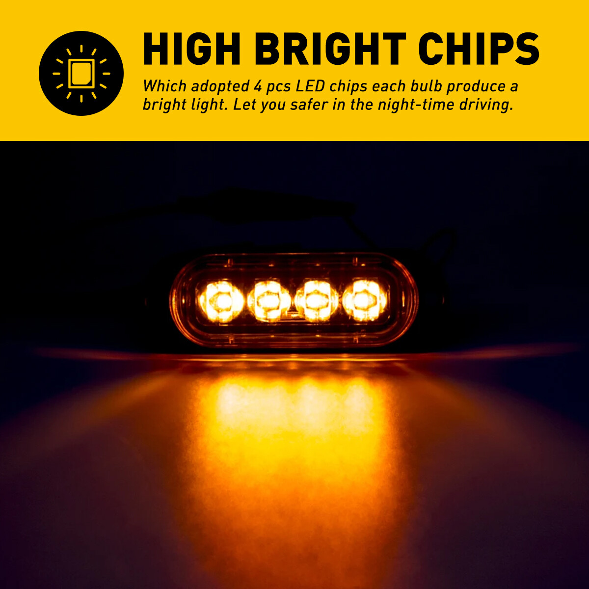 4PC Amber 4LED Side Marker Lights RV Truck Trailer Clearance Light US Waterproof
