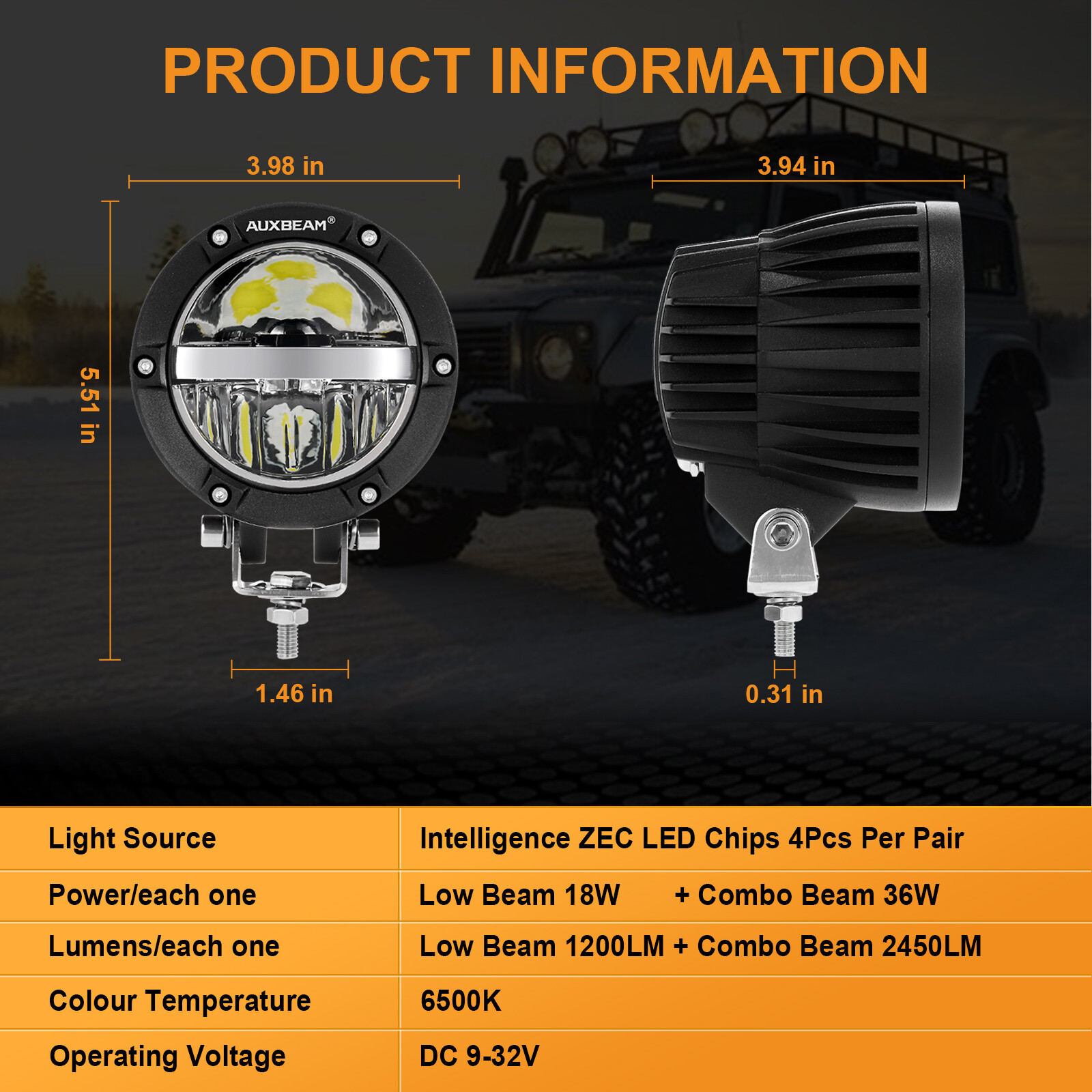 Round 4 inch Front Bumper LED Work Light Pods for Yamaha Grizzly 700 Headlight