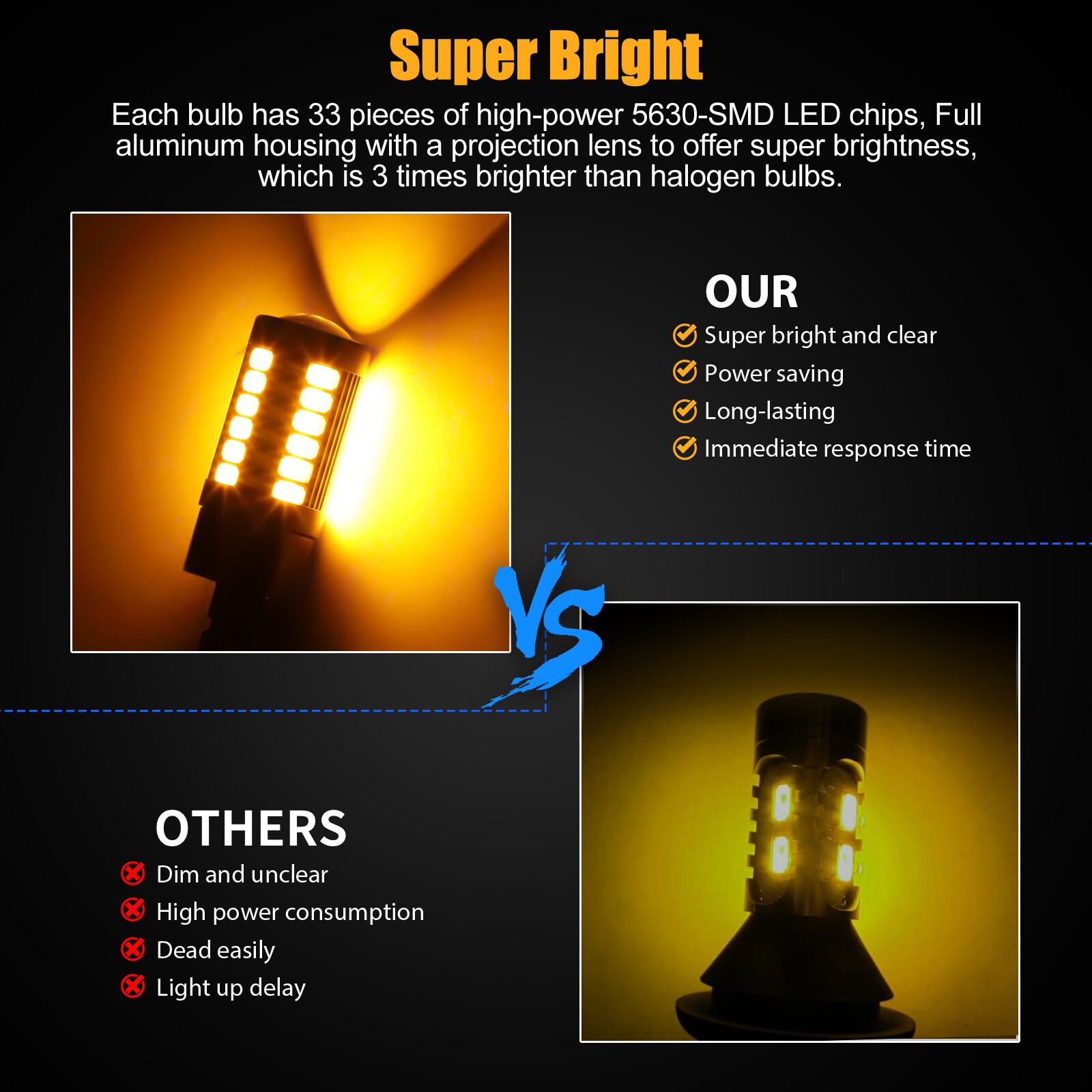 For Ford F150 F250 F350 Super Duty 3157 LED Bulbs 33-SMD Amber Turn Signal Light