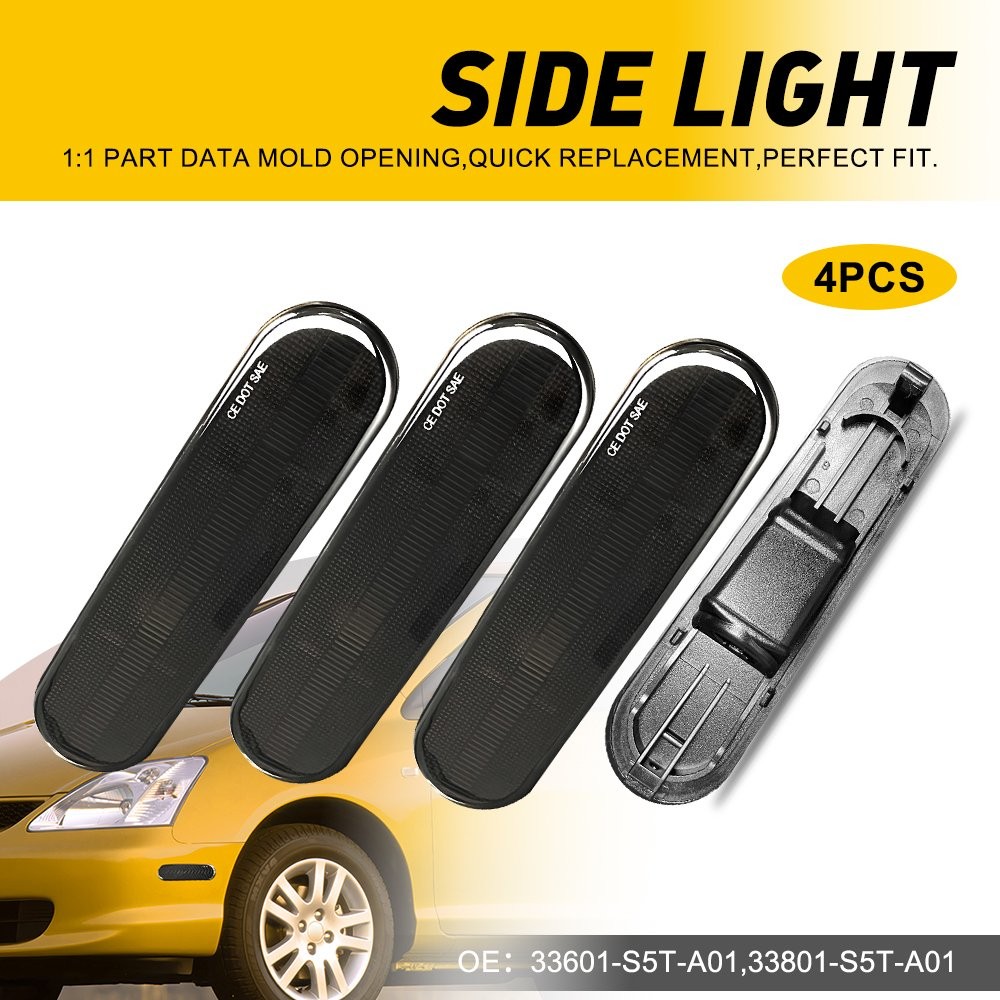 4pc Front Rear Side Marker Lights Smoked For 2002-2005 Honda Civic Si EP6 6 Door