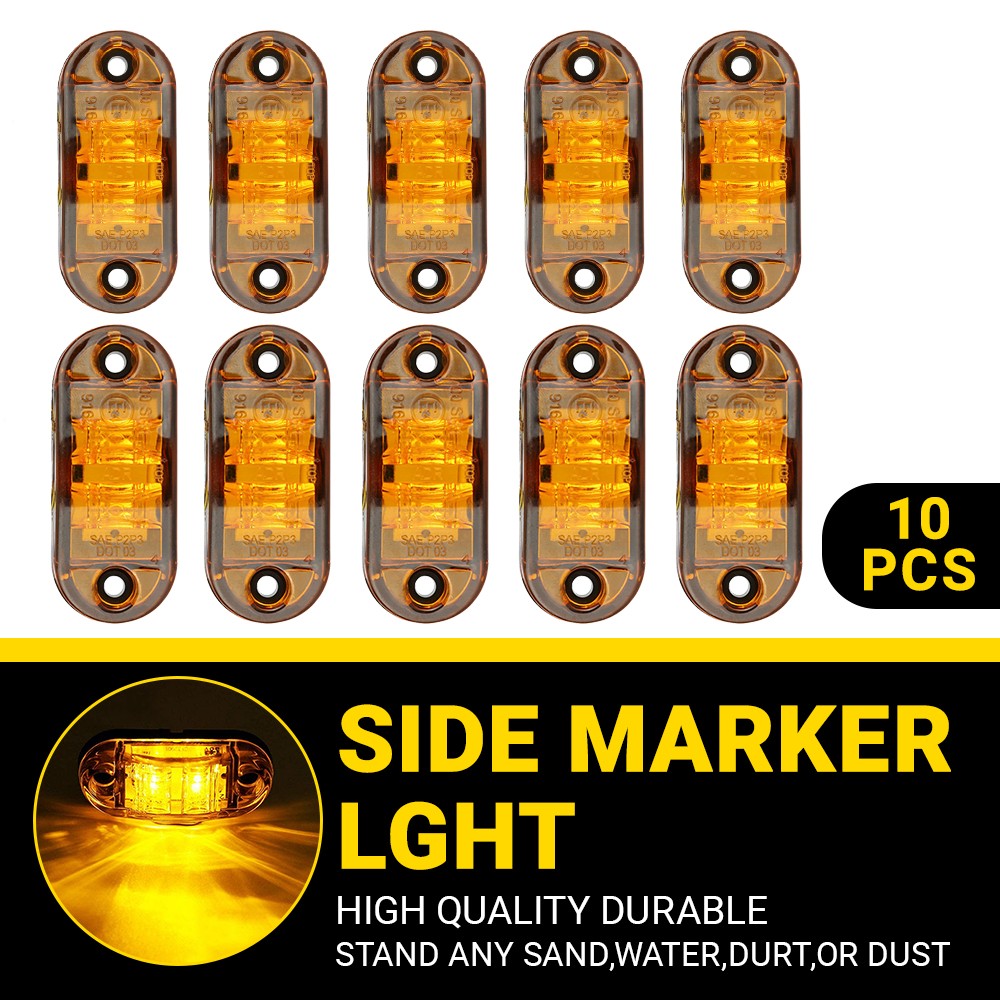 10Pcs Marker Lights 12V LED Truck Trailer Oval Clearance Side Light Amber Lamp