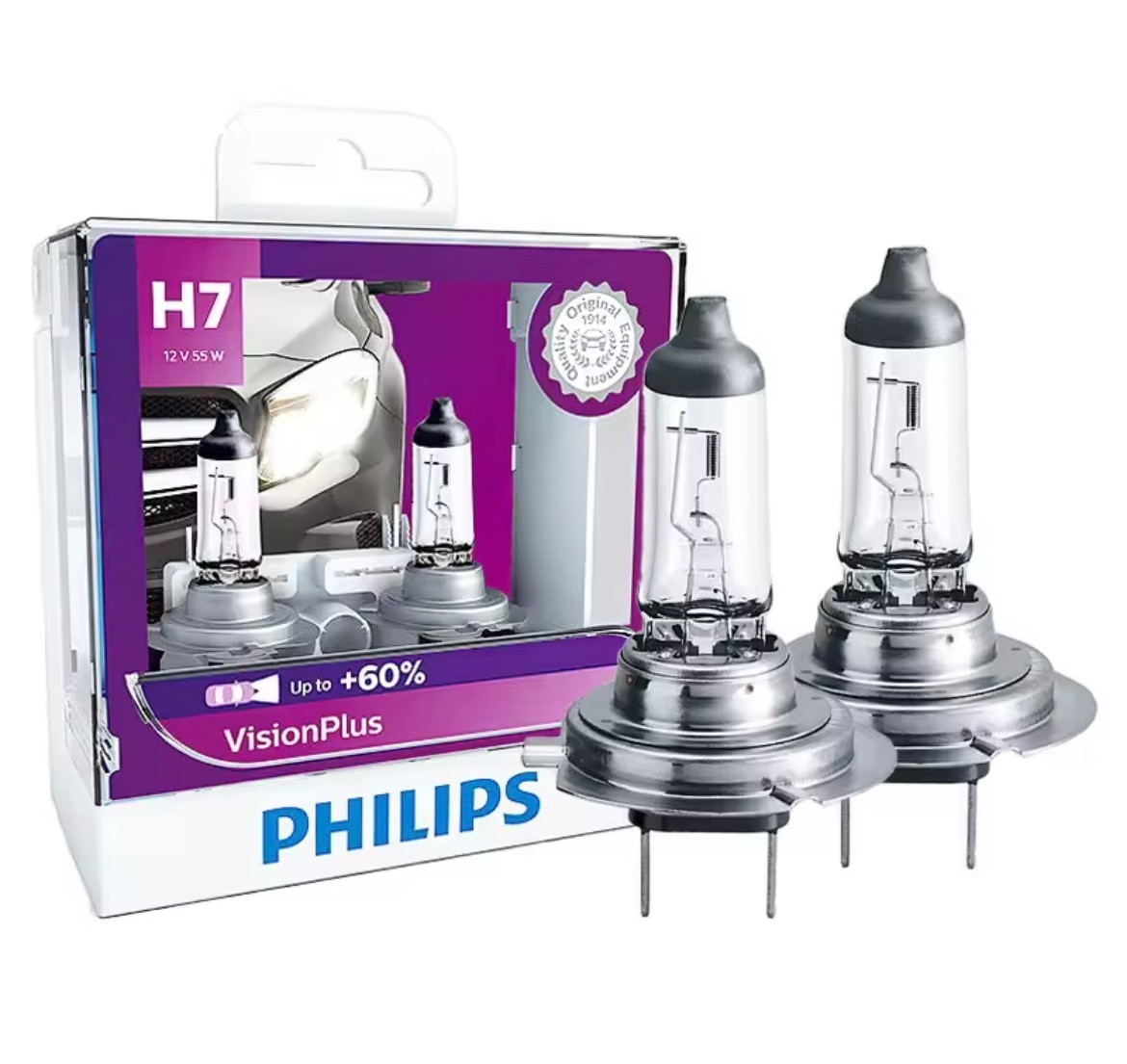 2x New OEM Philips H7 55W 12972VPS2 Vision Plus Light Bulb Set FREE SHIPPING!