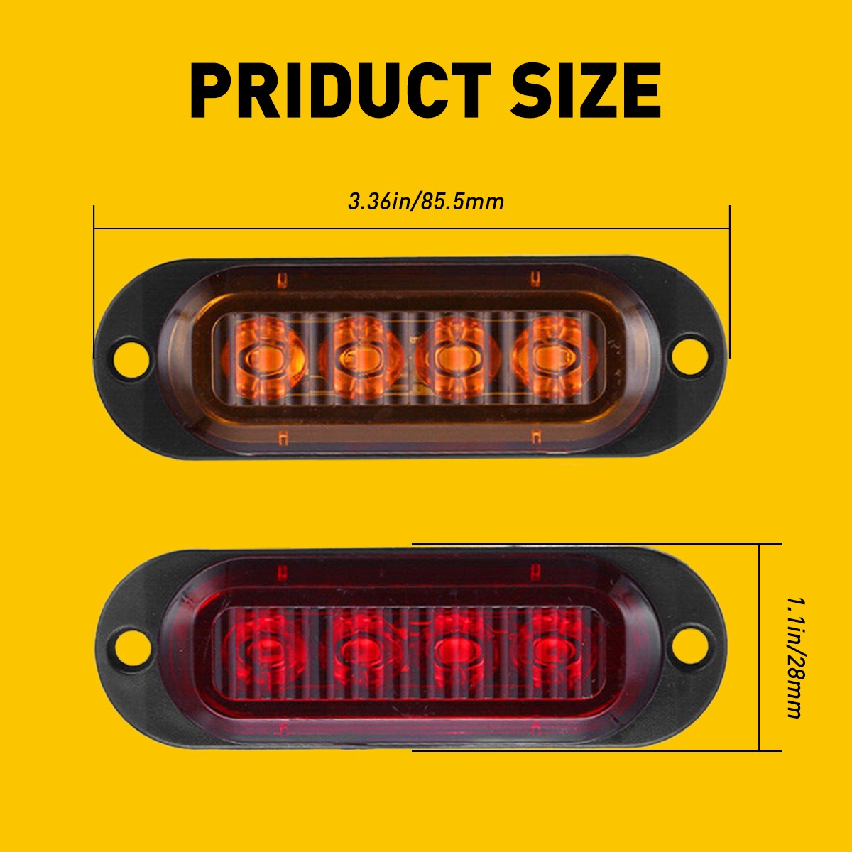 4PCS LED Exterior Side Marker Clearance Lights Waterproof Amber & Red DC12-24V