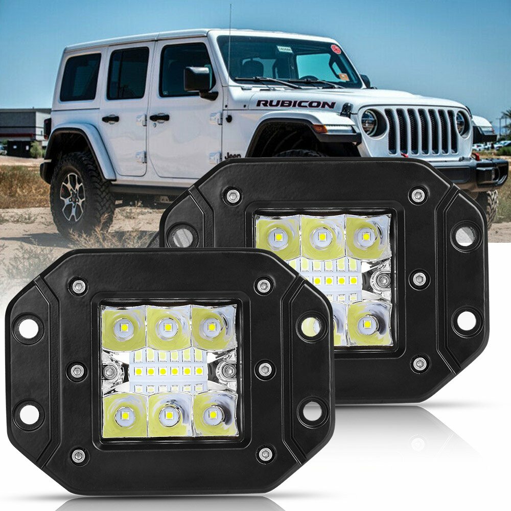 2x 300W Flush Mount LED Pods Flood Spot Work Light Bar Offroad Backup Pickup 4WD