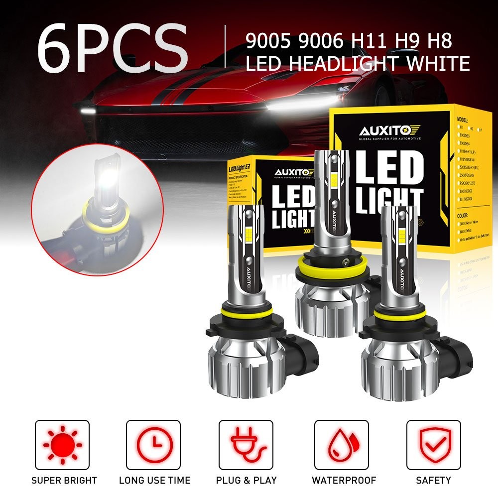 AUXITO Combo 9005+9006+H11 LED Headlight High Low Beam Fog Light White CANBUS X6