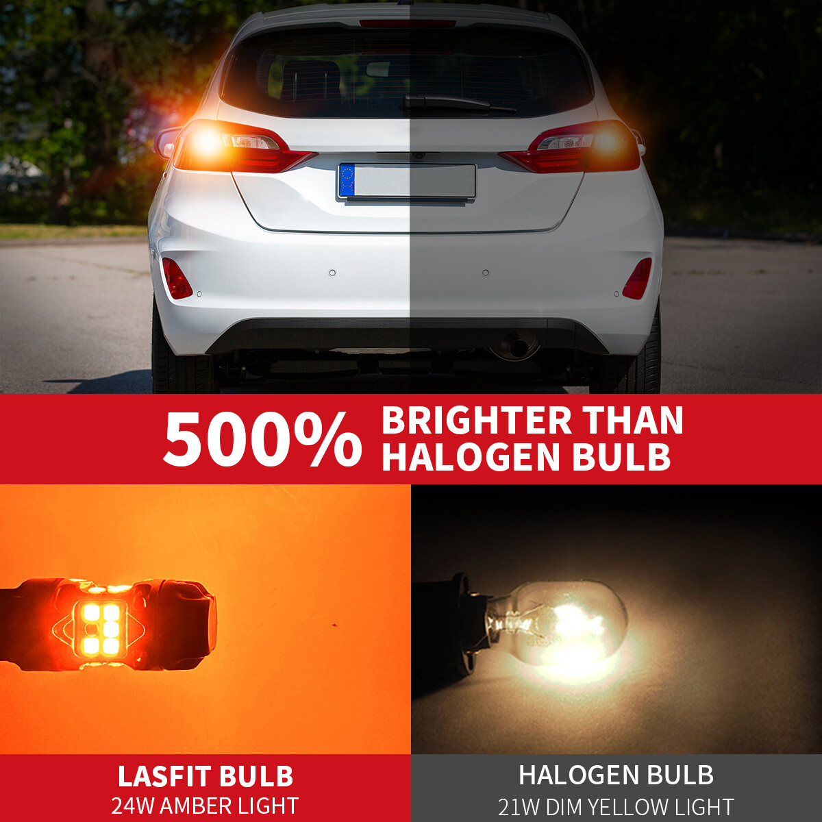 Lasfit 3157 4157 3057 LED Front Turn Signal Light Bulbs 3000K Amber No Flicker