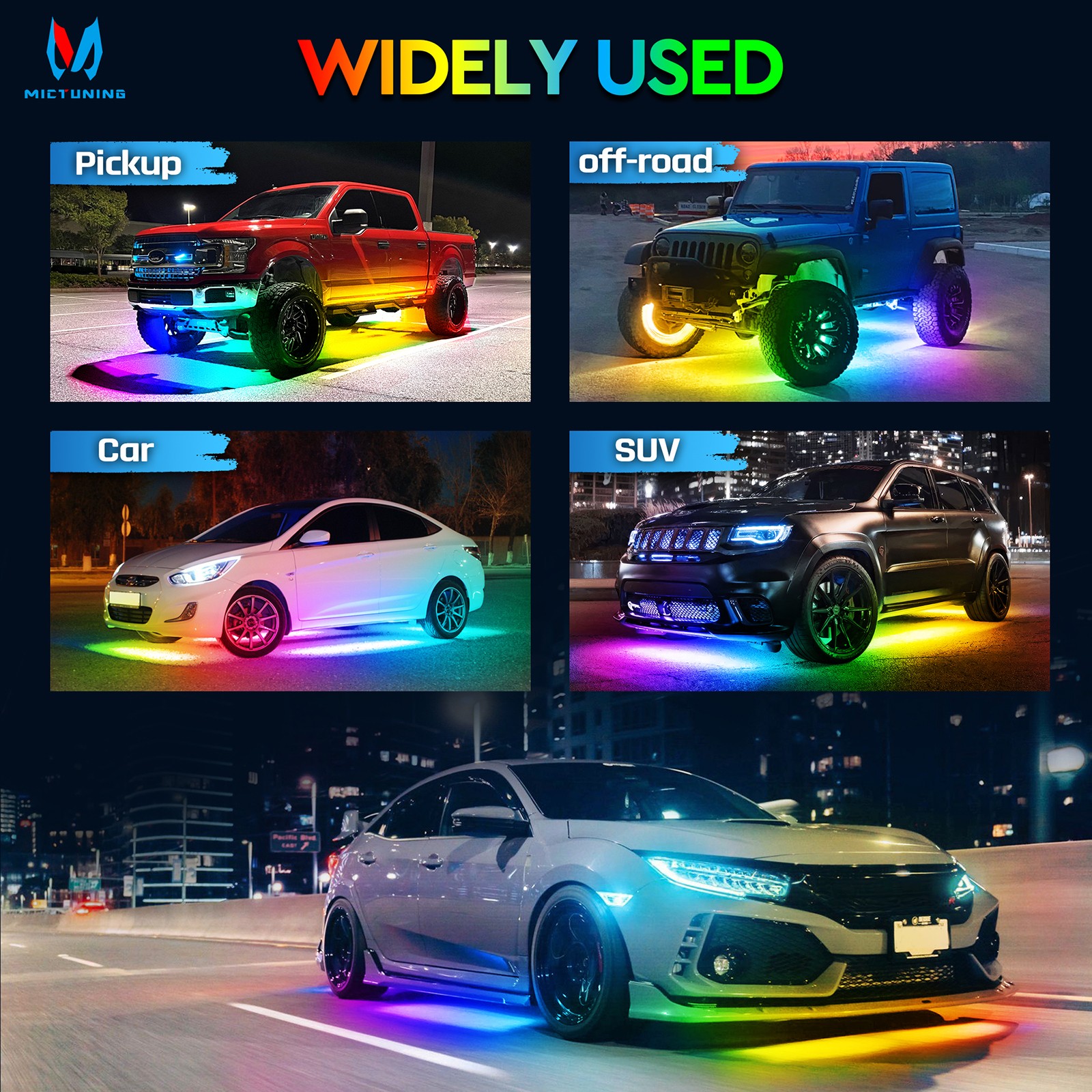8PC RGB+IC Dream Color Underglow LED Neon Kit Light Strip Bluetoot For Car Truck