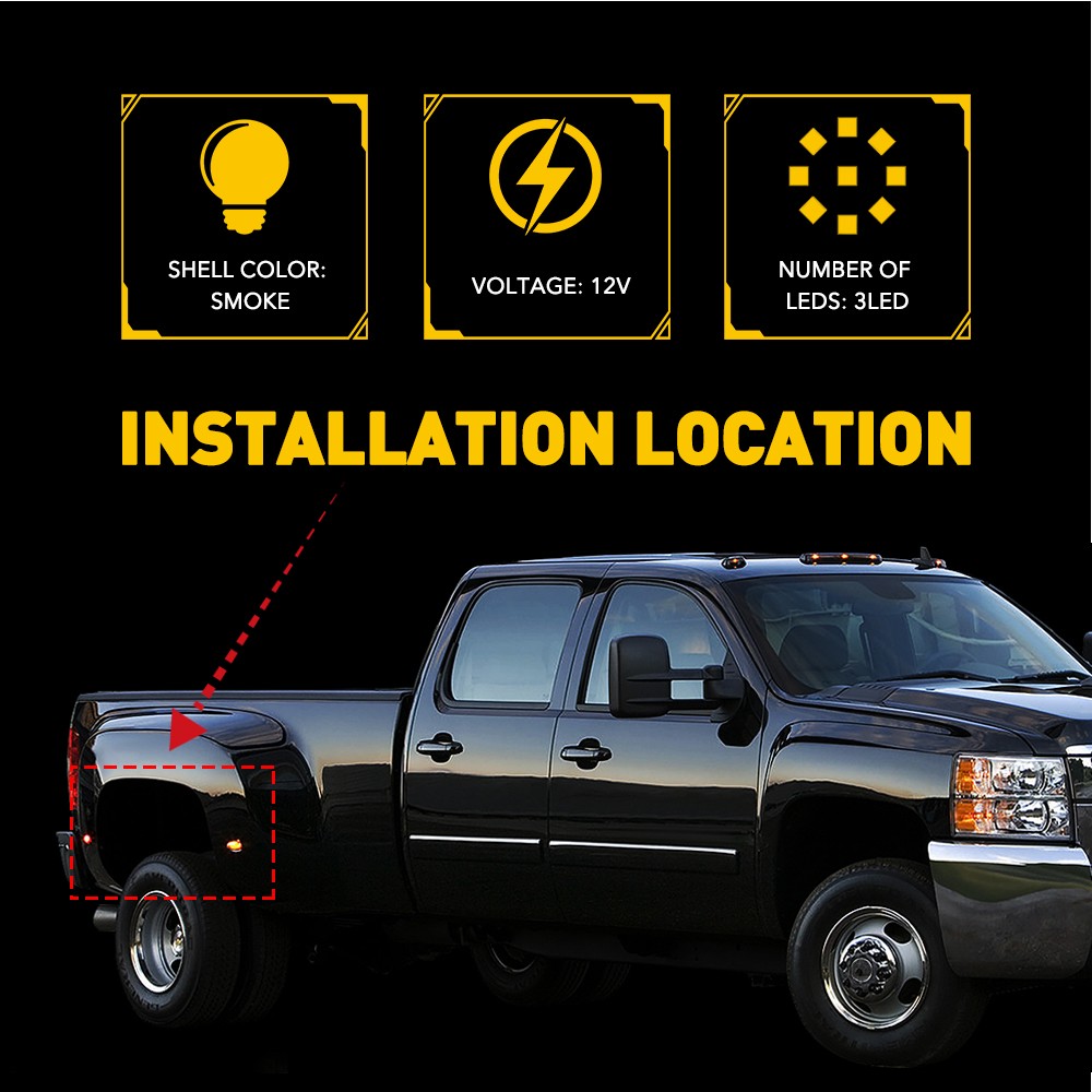 For 03-18 Dodge Ram 2500 Dually 3500 Bed LED Fender Side Marker Light Smoked 4PC