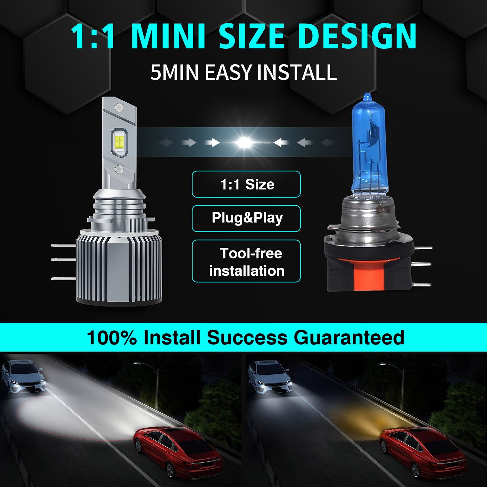 H15 H7 LED Headlight Bulbs High / Low Beam 6500K Xenon White Bright 720000LM