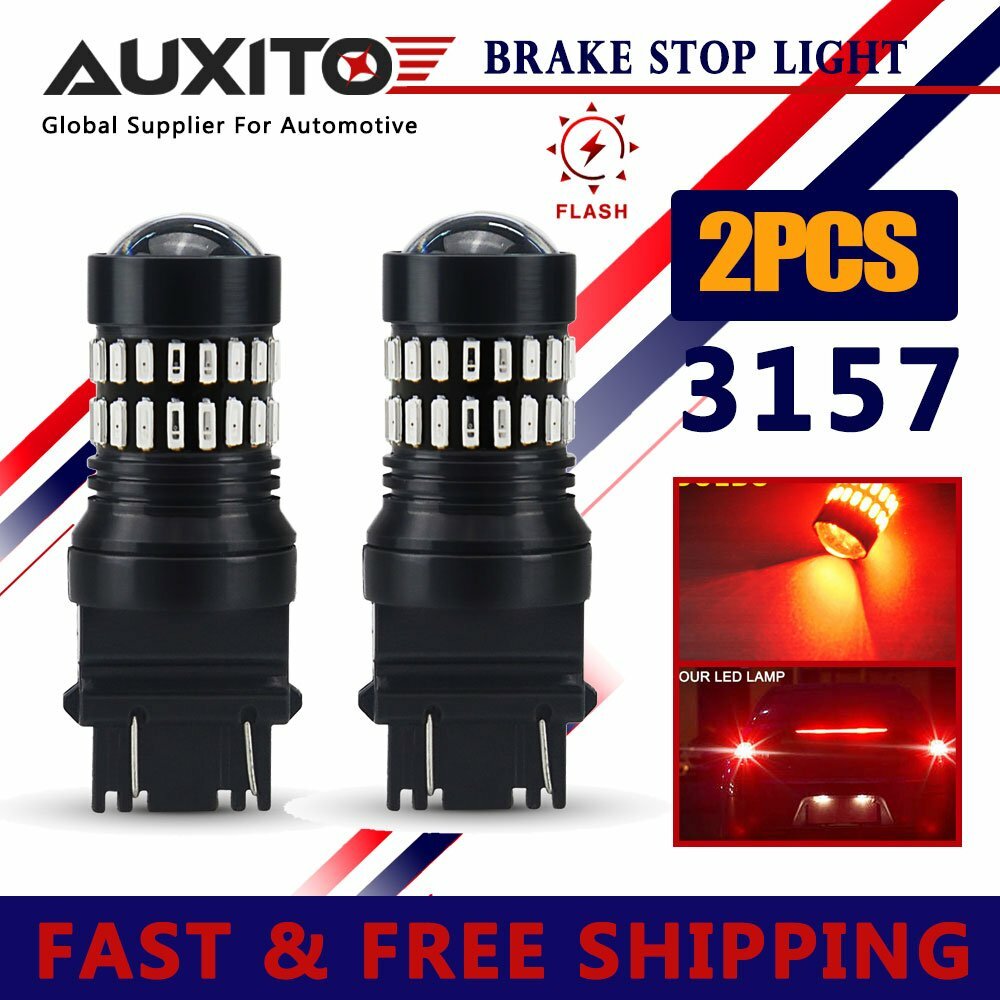2x AUXITO 3157 3156 Brake Tail Stop Light Red Flash Strobe Blinking LED Bulb d