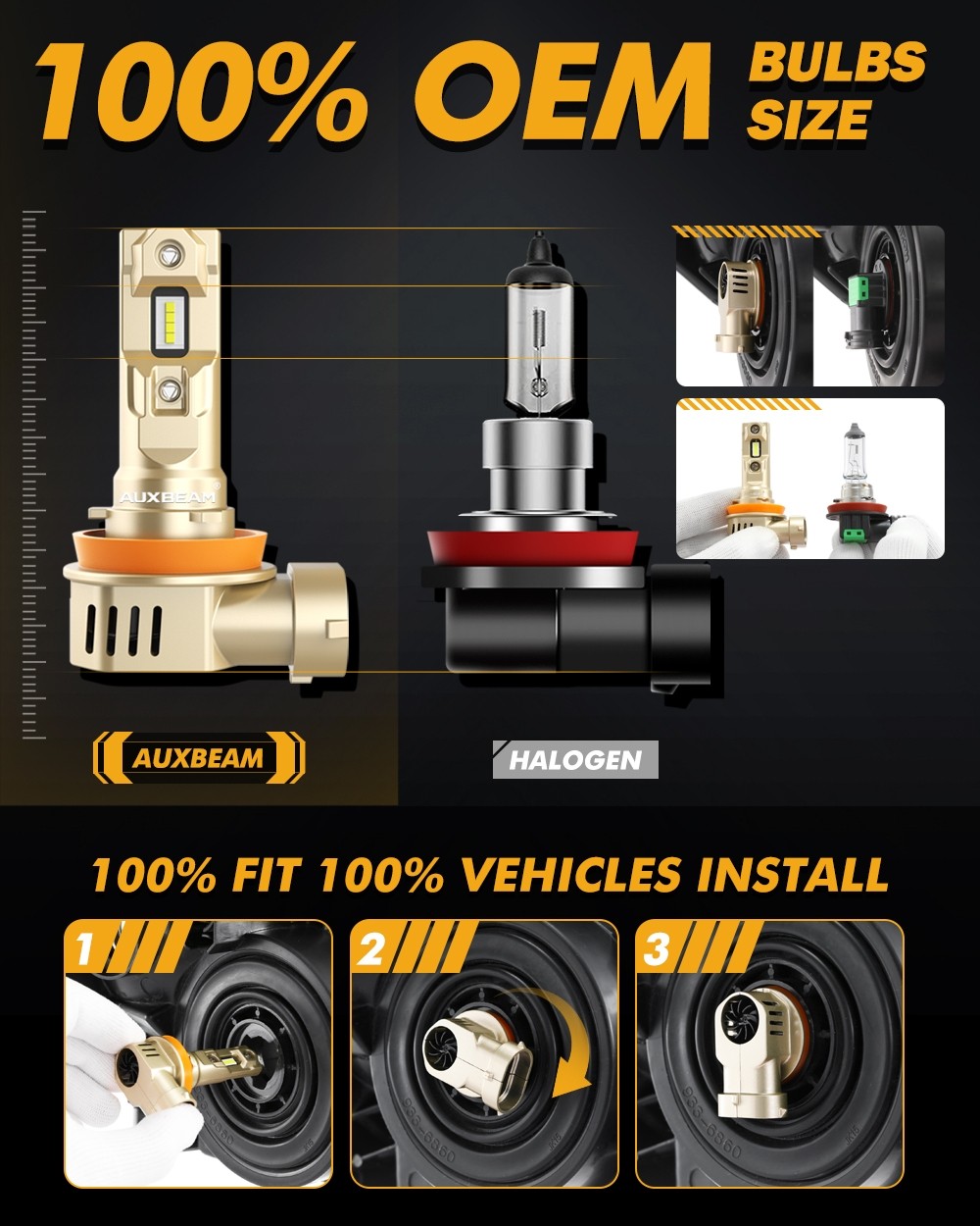 2pcs H11 40W LED Headlight Bulbs 6500K Cold White IP68 Waterproof 55000 hours