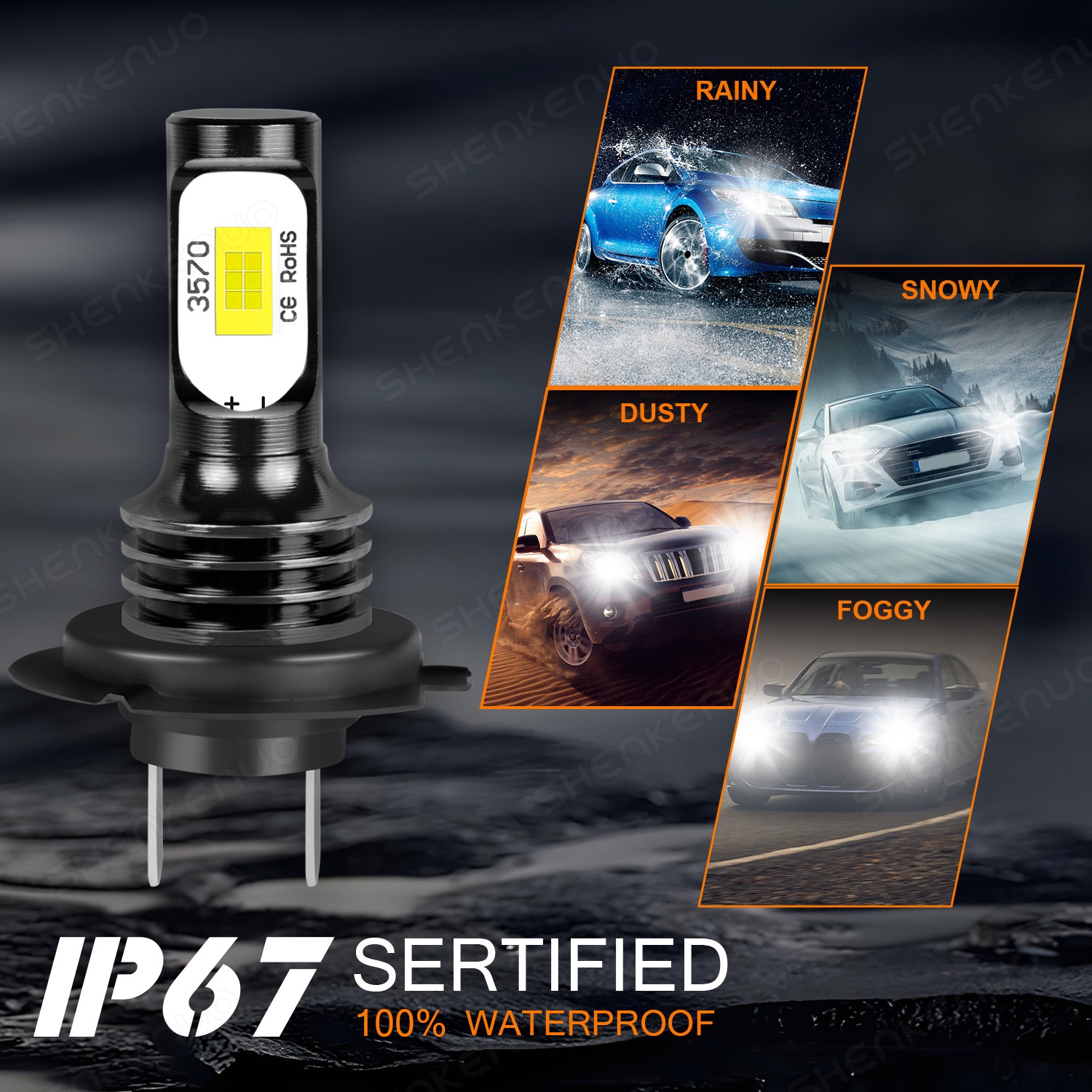 LED Headlight Combo H7+H7+H11 High Low Beam Fog Light 6x Bulbs Kit 6000K White