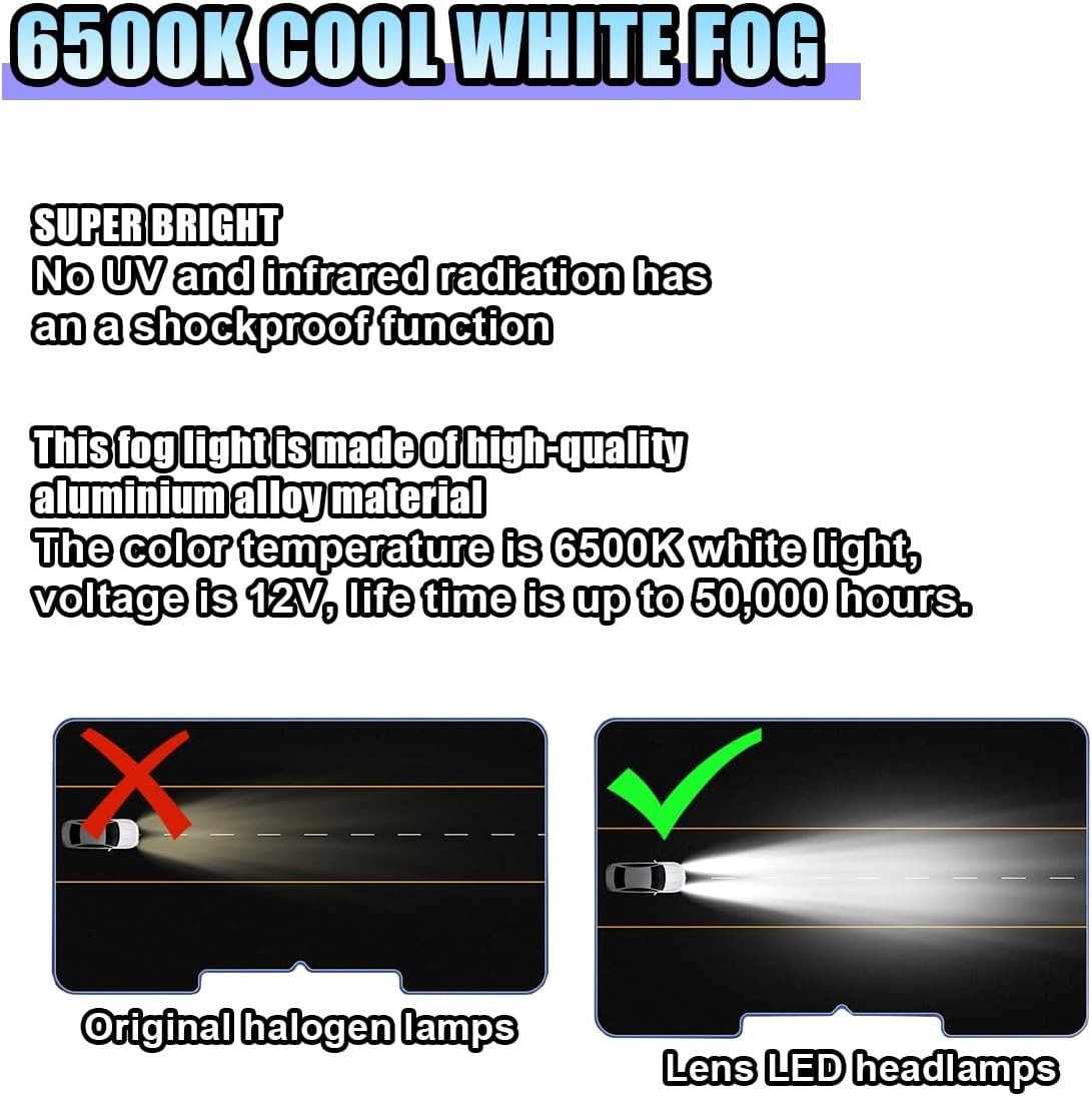 High Brightness 6500K H11 LED Fog Lights – 2PCS, Universal Fit, 50000 Hours Life