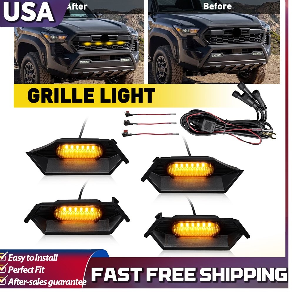 LED DRL Bumper Grille Center Grill Amber Light For 2024 2025 Toyota Tacoma TR D