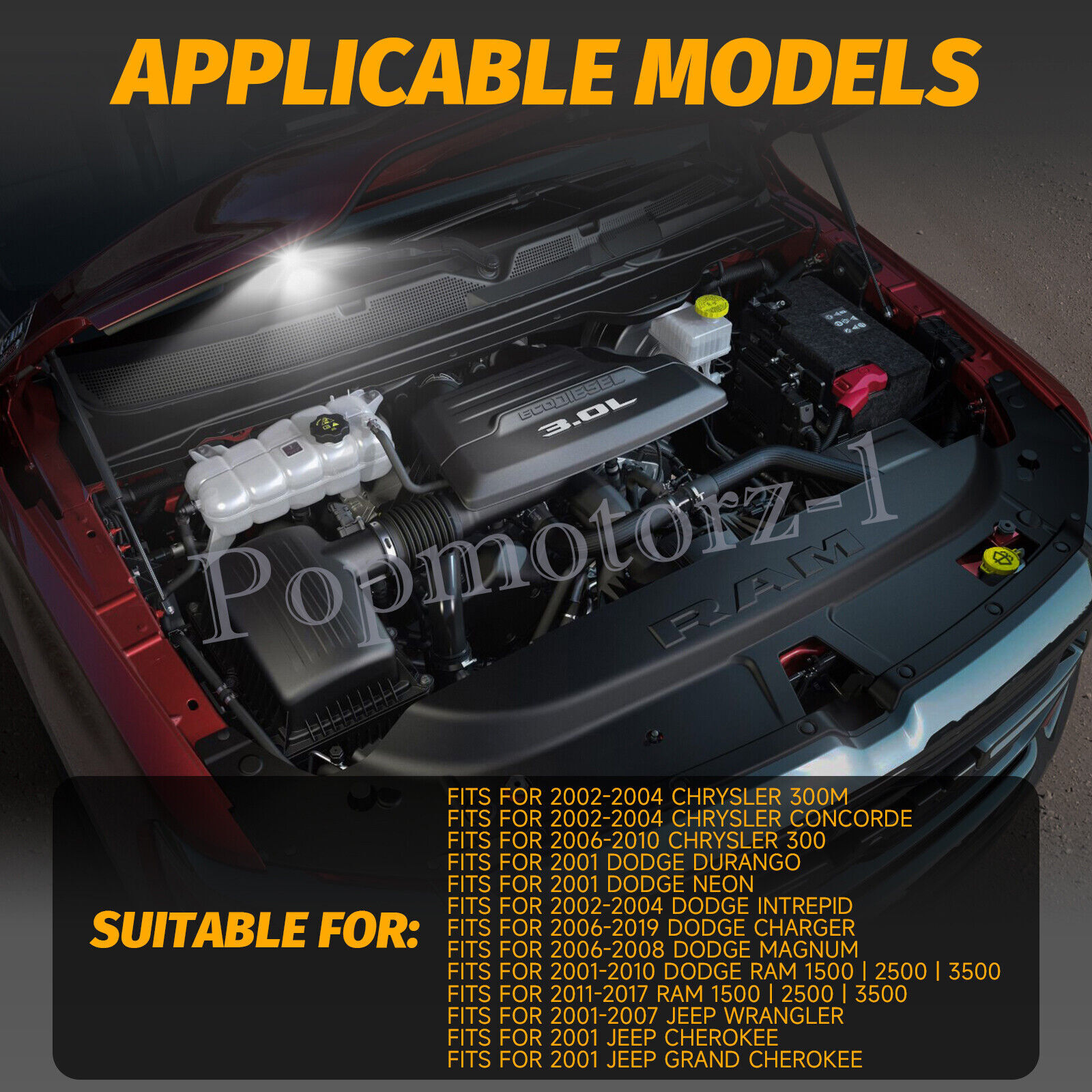 LED Underhood Hood Courtesy Light For Dodge RAM Charger Jeep Wrangler Chrysler