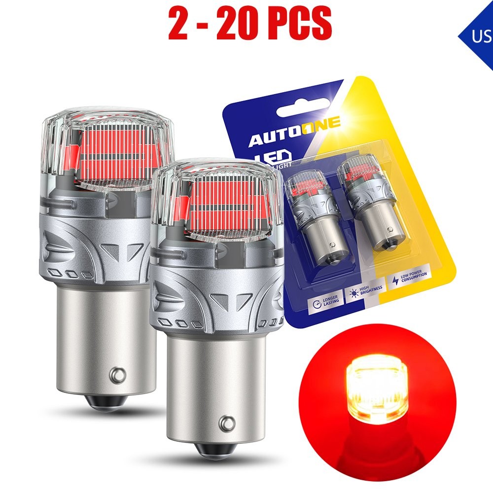 2-20 Red 1156 LED Brake Stop Tail Signal Brake Light Bulb Silver-Body BRS Bright