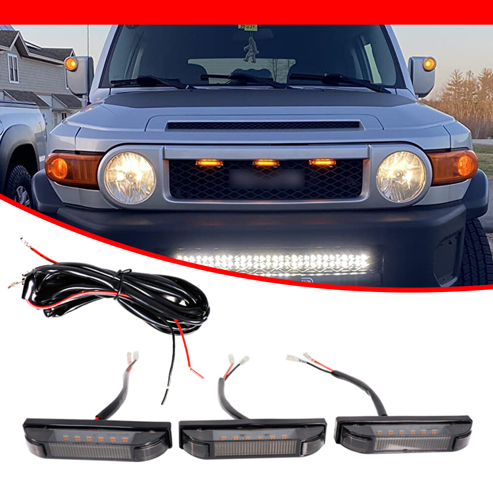 Smoke Lens Amber LED Front Grille Running Lights Kit For 07-14 Toyota FJ Cruiser