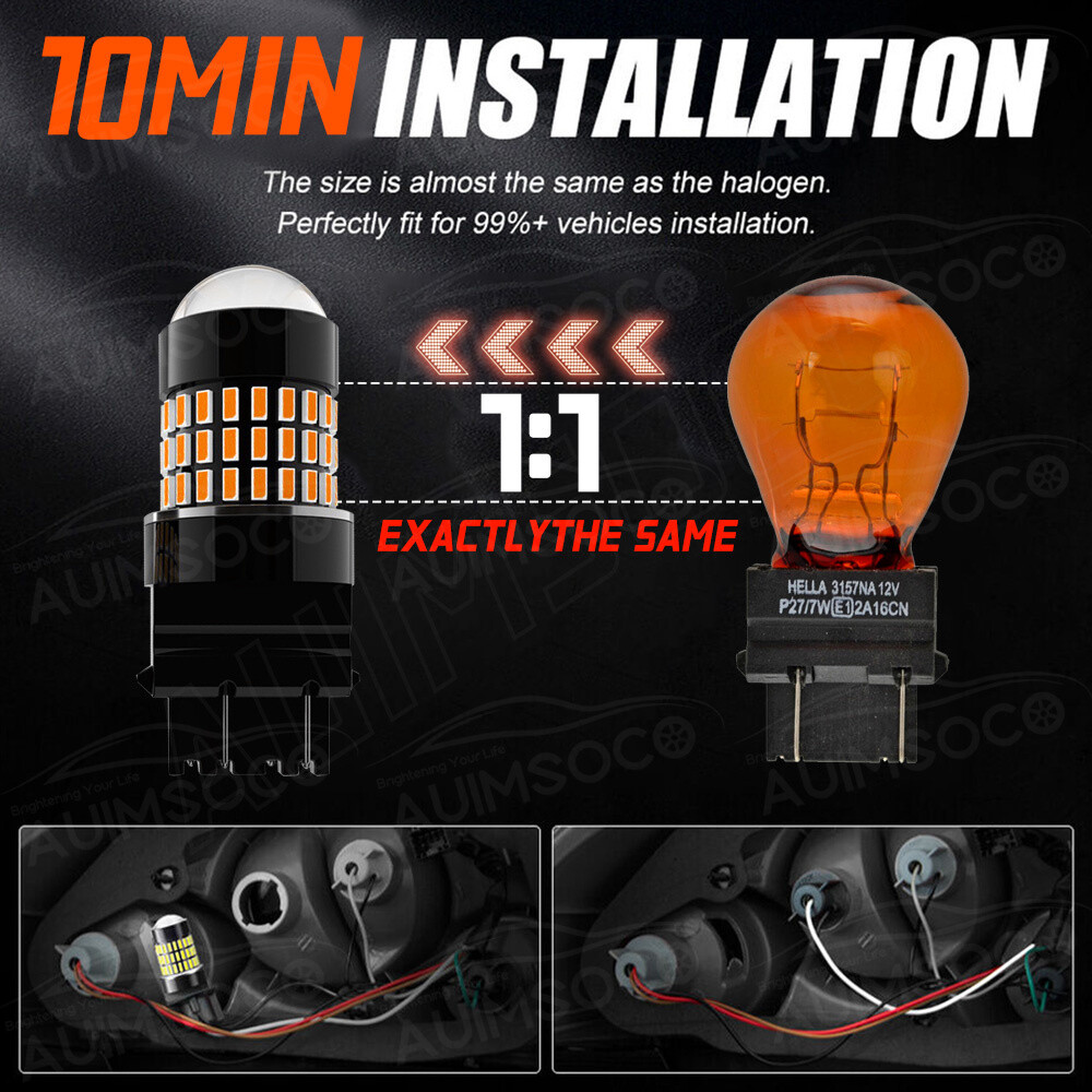 For 2011-2018 RAM 1500 2500 3500 Set 3157 3156 3000K Amber LED Turn Signal Light