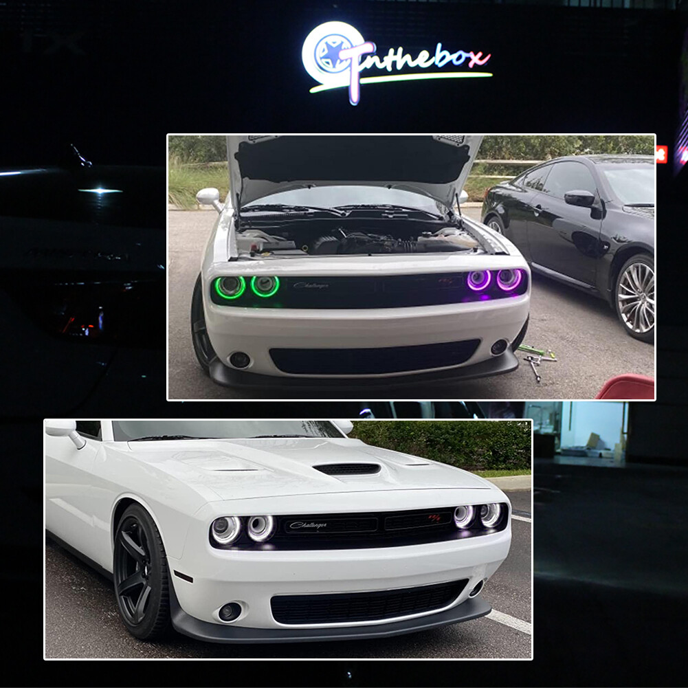 For 15-18 Dodge Challenger RGBW Halo DRL Headlights LED Boards Bluetooth Control