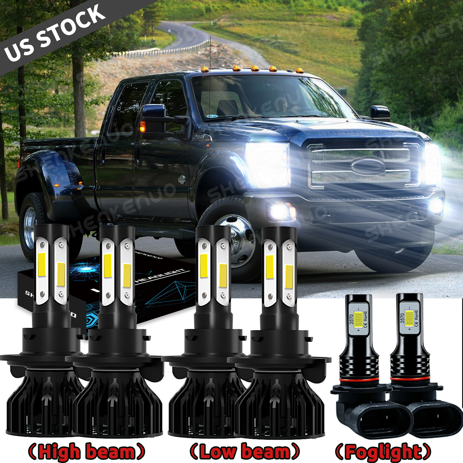 LED Headlight Hi/Low Beam+Foglight Bulbs For 2011-2016 2017 Ford F250 Super Duty