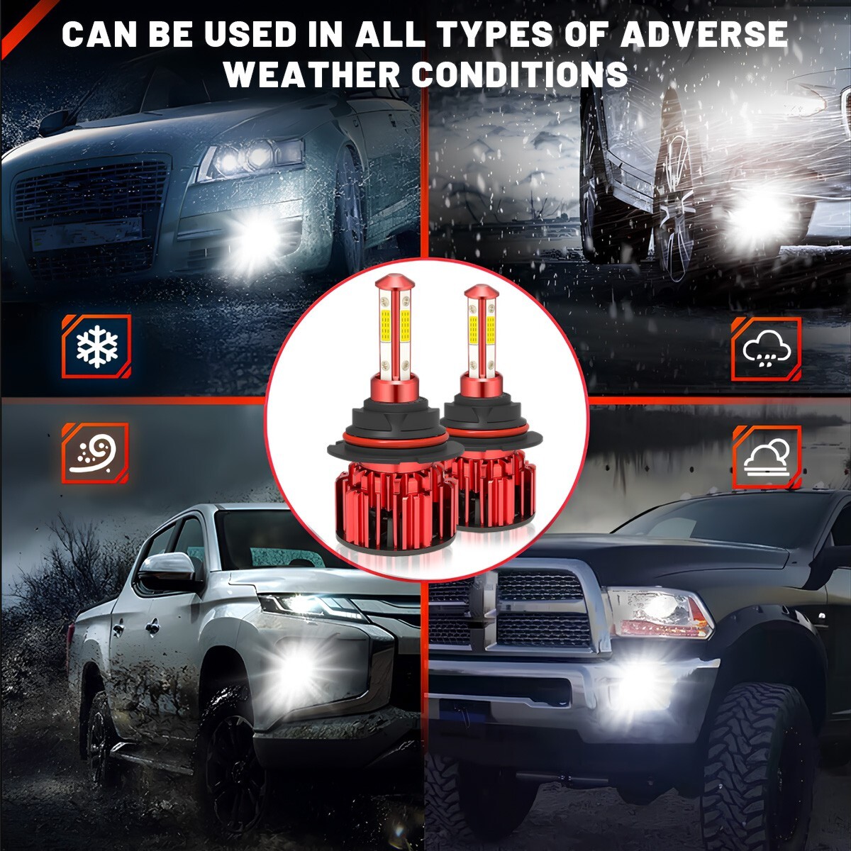 20pcs 4-sides 9007 LED Headlight Bulbs Kit 6500K White High Low Beam Light Bulb