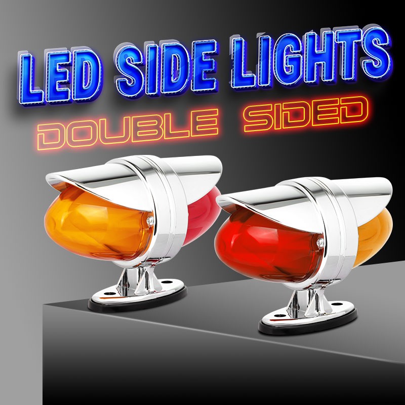 2x Amber Red LED Watermelon Pedestal Fender Lights Dual Face Lamp Truck Trailer