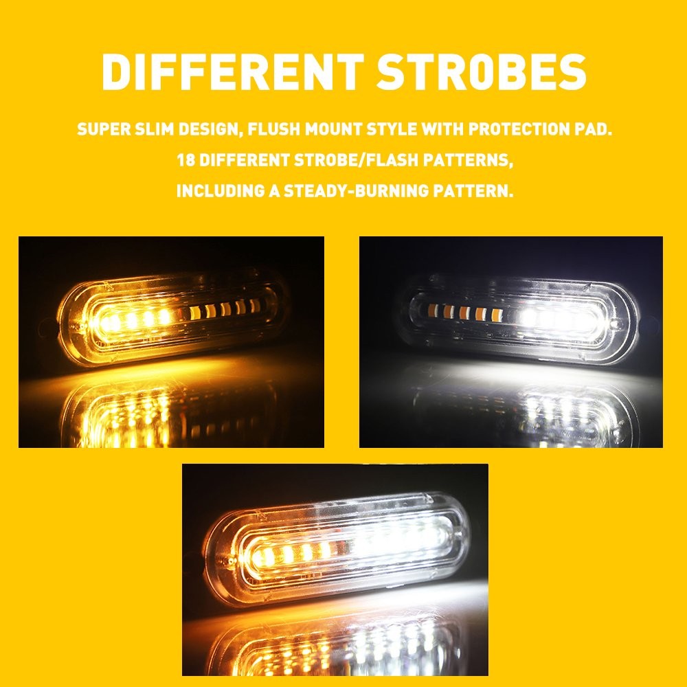 4X Amber/White Warn Emergency Car Hazard Flash Light Strobe Bar Aluminum Housing