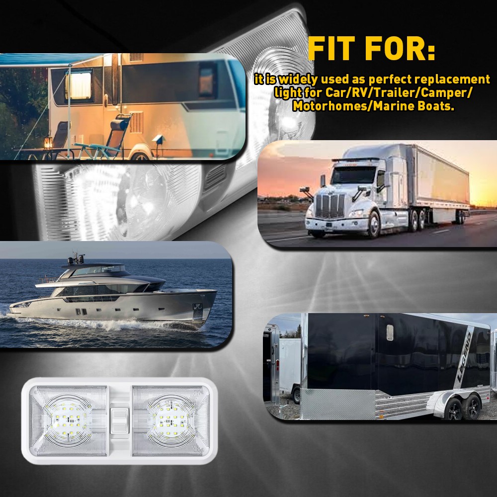 12V 48 LEDs RV Ceiling Dome Light RV Interior Lighting for Trailer Camper 600LM