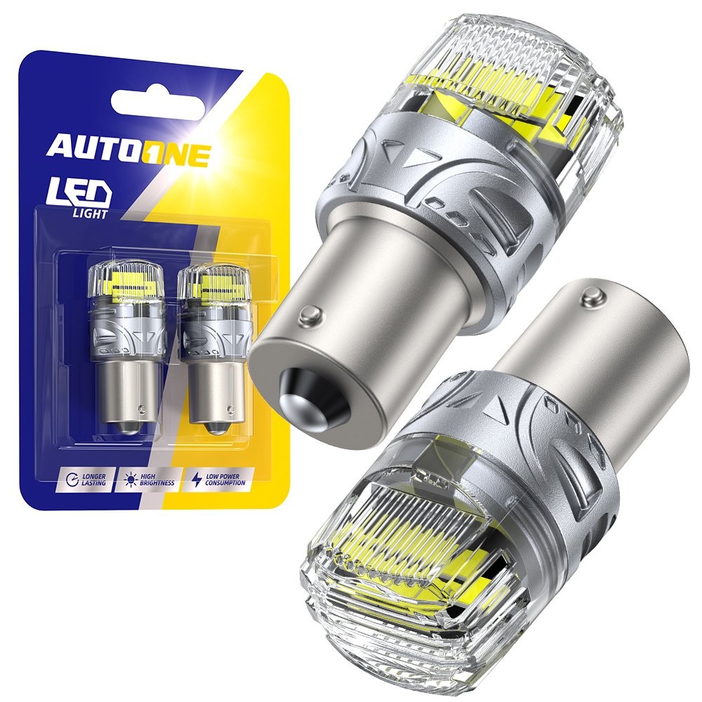 2PCS 1156 White Error-Free LED DRL Turn Tail Signal Light Bulb Silver-Body IP67