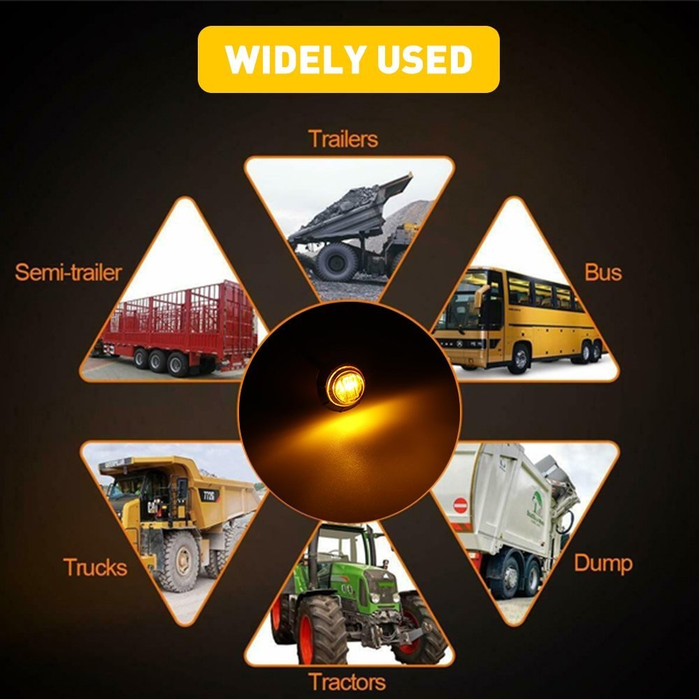 10Pcs Mini 3/4″ Round 3 Amber LED Side Marker 12V Truck Bullet Light Lamps