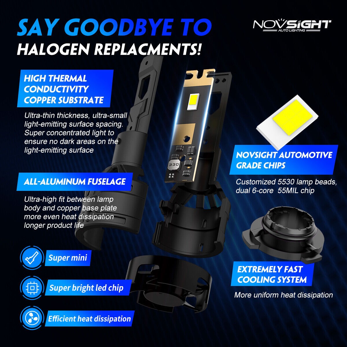 4X NOVSIGHT 9006 9005 LED Headlight Bulbs Kit High Low Beam Bright HB3 HB4 Lamp