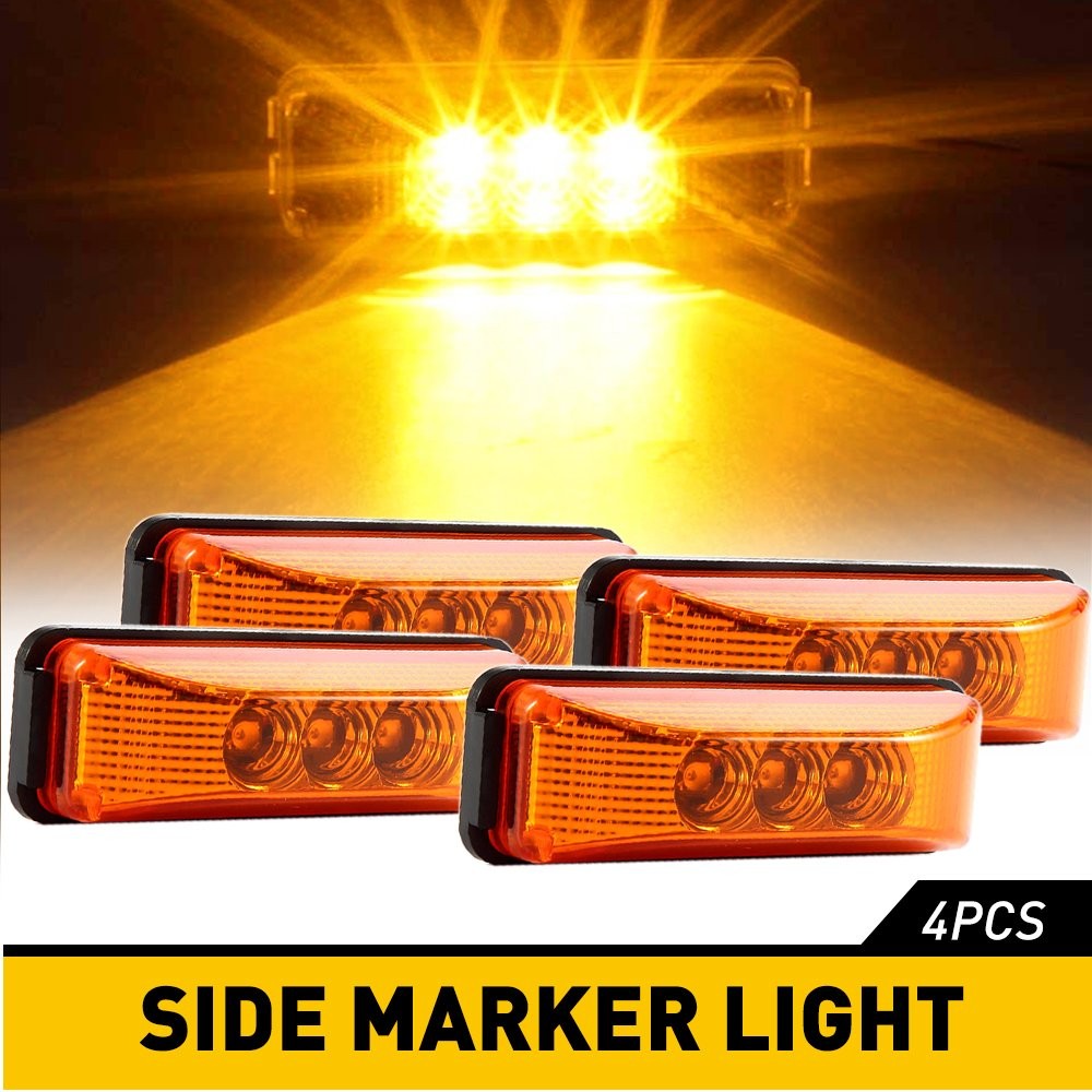 4pc Amber 3 LED Side Marker Clearance Light Waterproof Trailer Truck 12V 24V