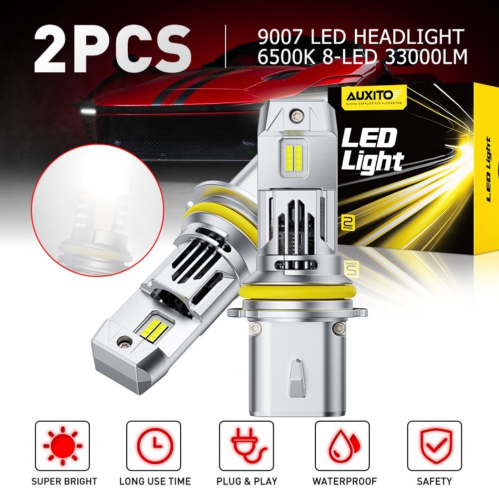 AUXITO 6500K White 9007 LED HB5 Headlight Super Bright High Beam Low 33000LM 2PC
