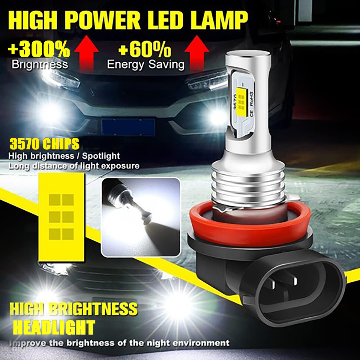 Combo 9005+H11+H11 LED Headlight Kit Fog Light Bulbs High Low Beam 6000K White