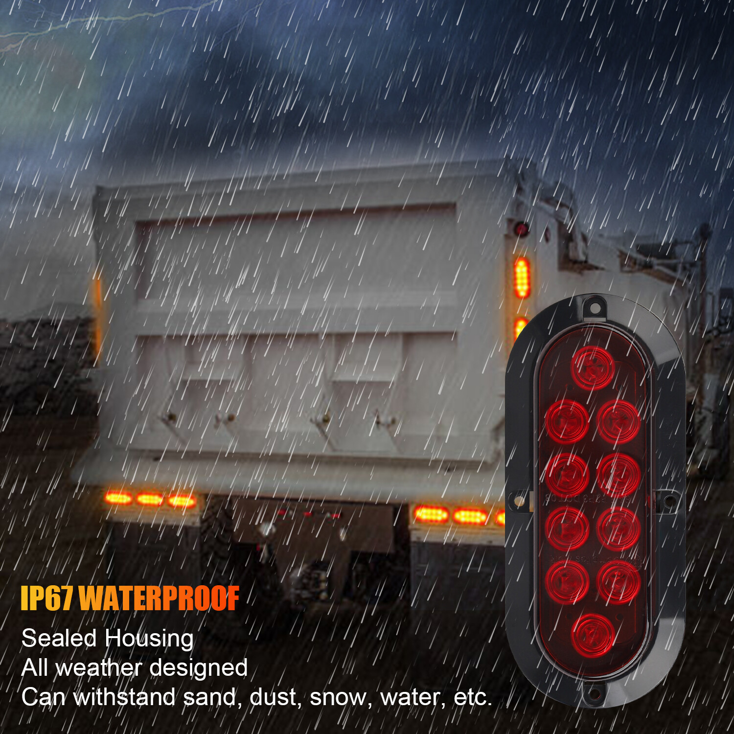 2 Red 6″ Oval Trailer Lights 10 LED Stop Turn Tail Truck Sealed Grommet Plug DOT