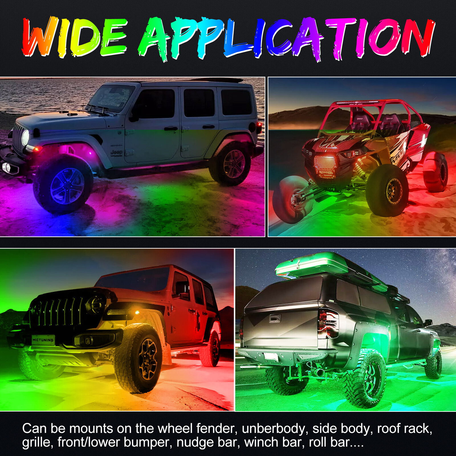 For Yamaha YXZ1000R Wireless Bluetooth 12 Pods RGB LED Rock Lights Underbody ATV