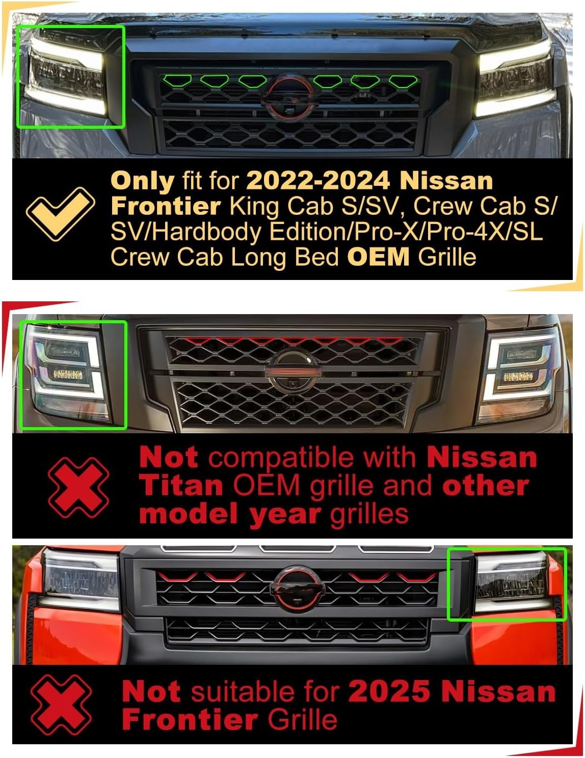LED Front Grill Lights for Nissan Frontier 2022-2024 PRO 4X S SV SL Accessories