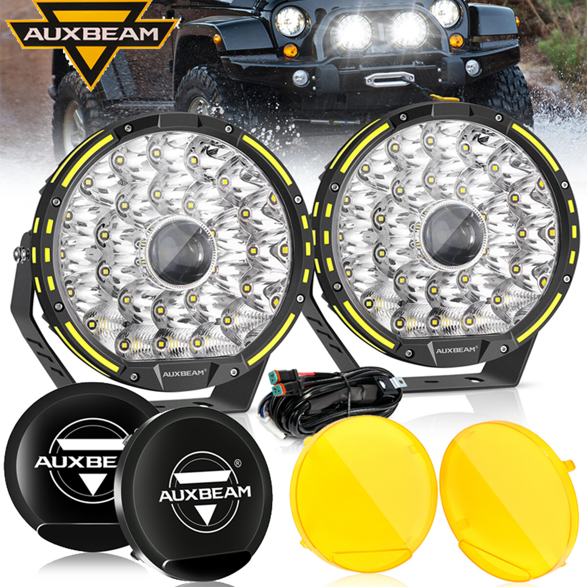 AUXBEAM 9″ 360 PRO LED Work Fog Lights Pods Auxiliary Driving Lamp & Cover Kits